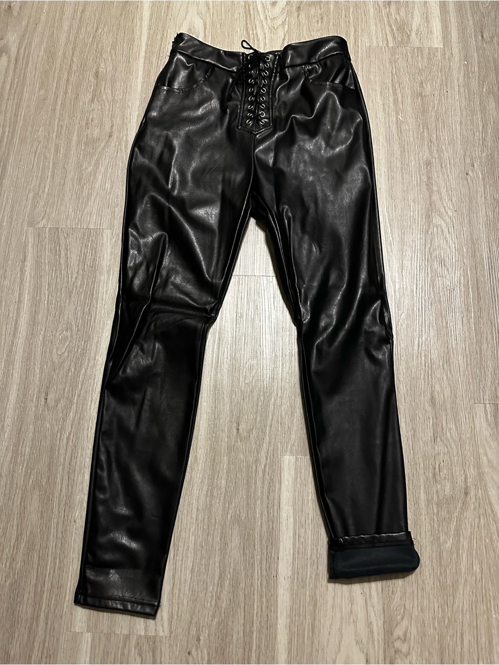 ⭐️ Black Faux Leather Lace-Up Waist Trousers